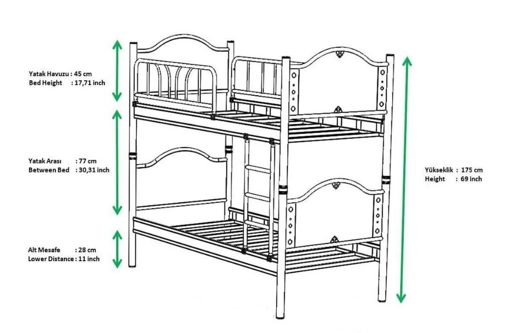 Baby Inci Bunk Bed 90x200 ARM024 Blue