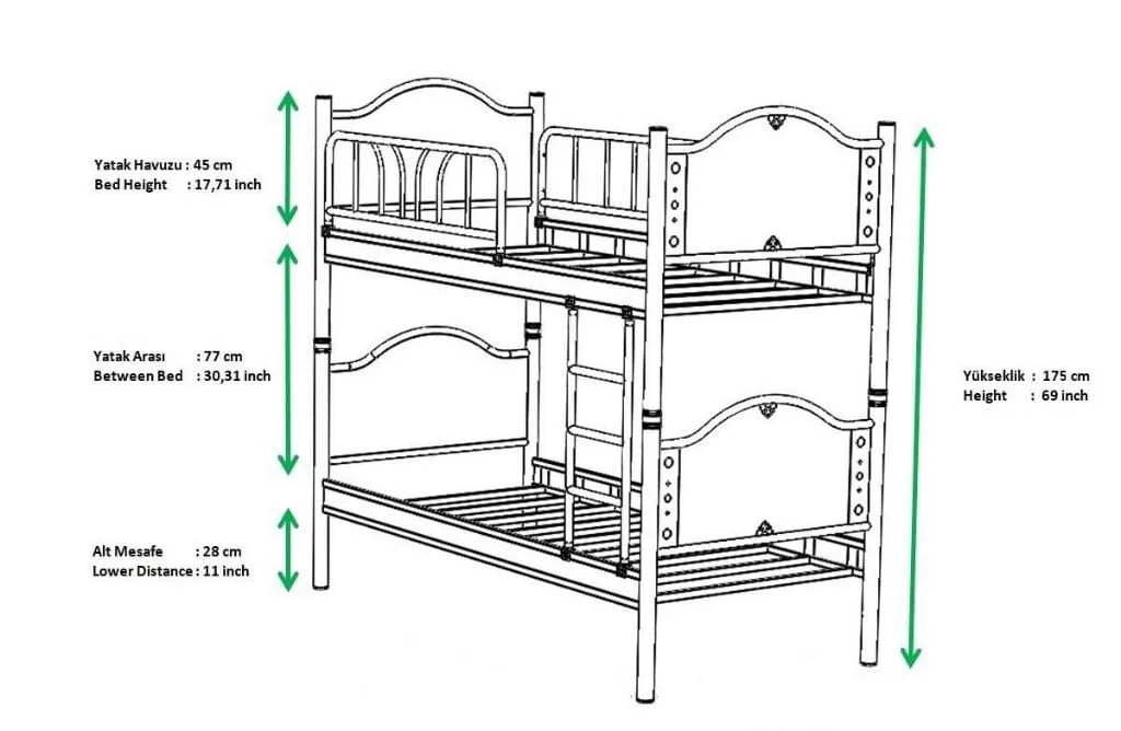Baby Inci Bunk Bed 70x130 ARM026 Walnut