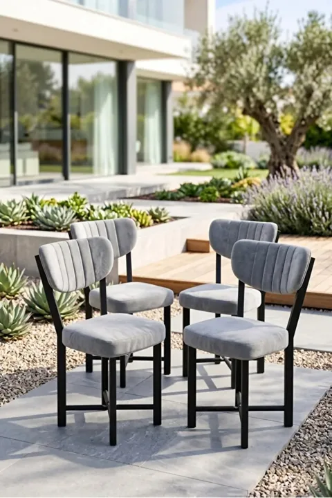 4-Piece Grey Baby Face Fabric Metal Legged Chair Set