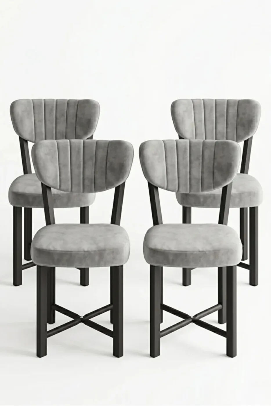 4-Piece Grey Baby Face Fabric Metal Legged Chair Set