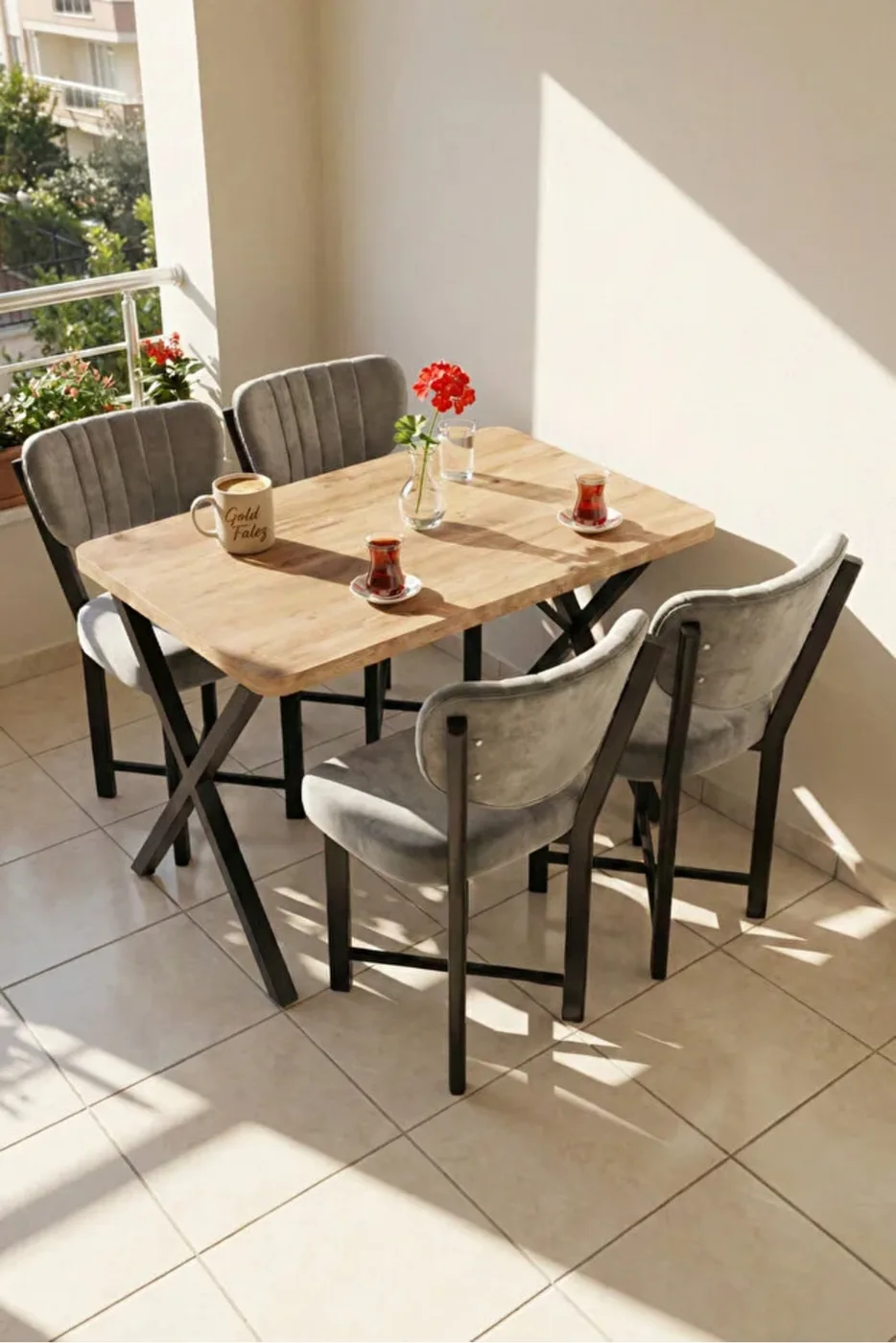 4-Piece Grey Baby Face Fabric Metal Legged Chair Set