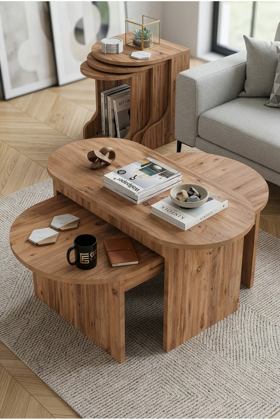 Setro Modern Melamine-faced chipboard Coffee and Nesting Table Set Brown