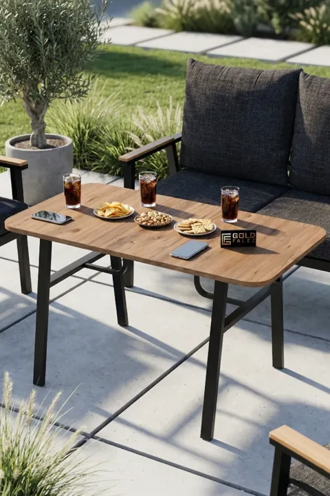 Modern Rectangular Garden Table 105x57 cm - Wooden Patterned Top