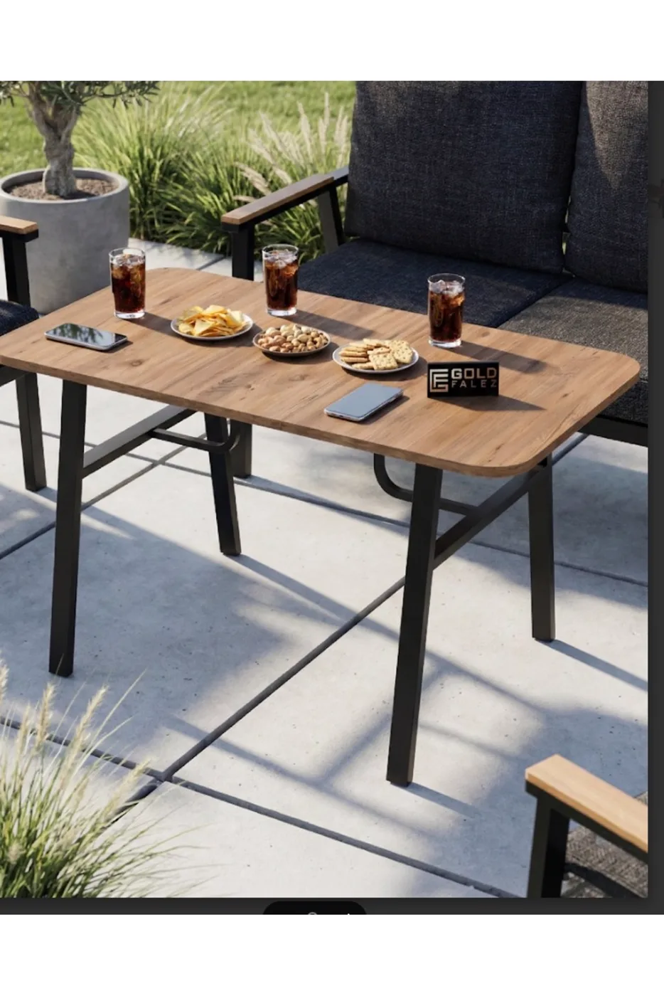 Modern Rectangular Garden Table 105x57 cm - Wooden Patterned Top