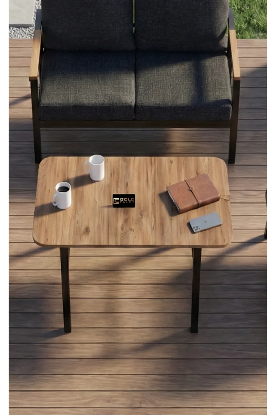 Modern Rectangular Garden Table 105x57 cm - Wooden Patterned Top
