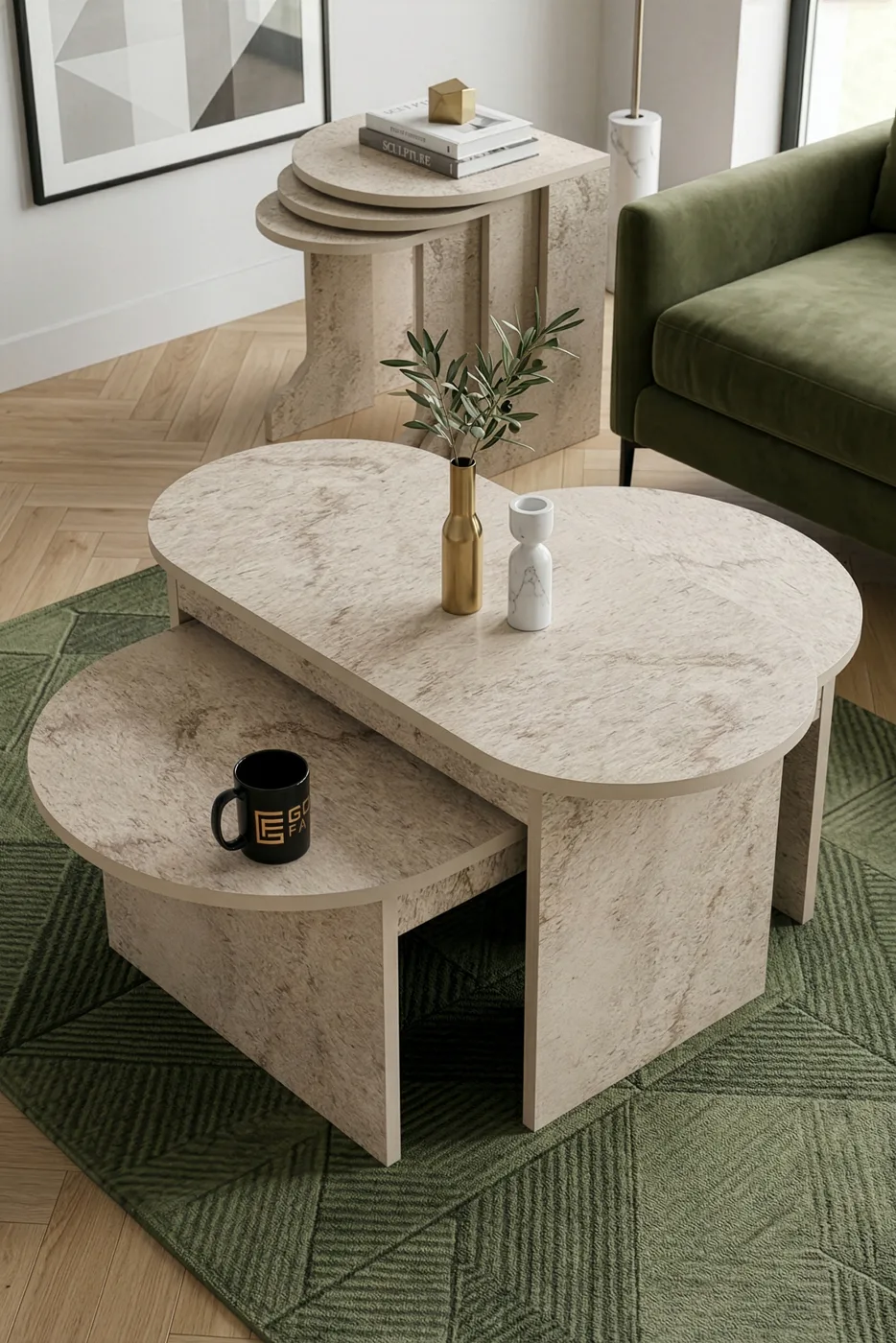 Setro Modern Melamine-faced chipboard Coffee and Nesting Table Set Ecru