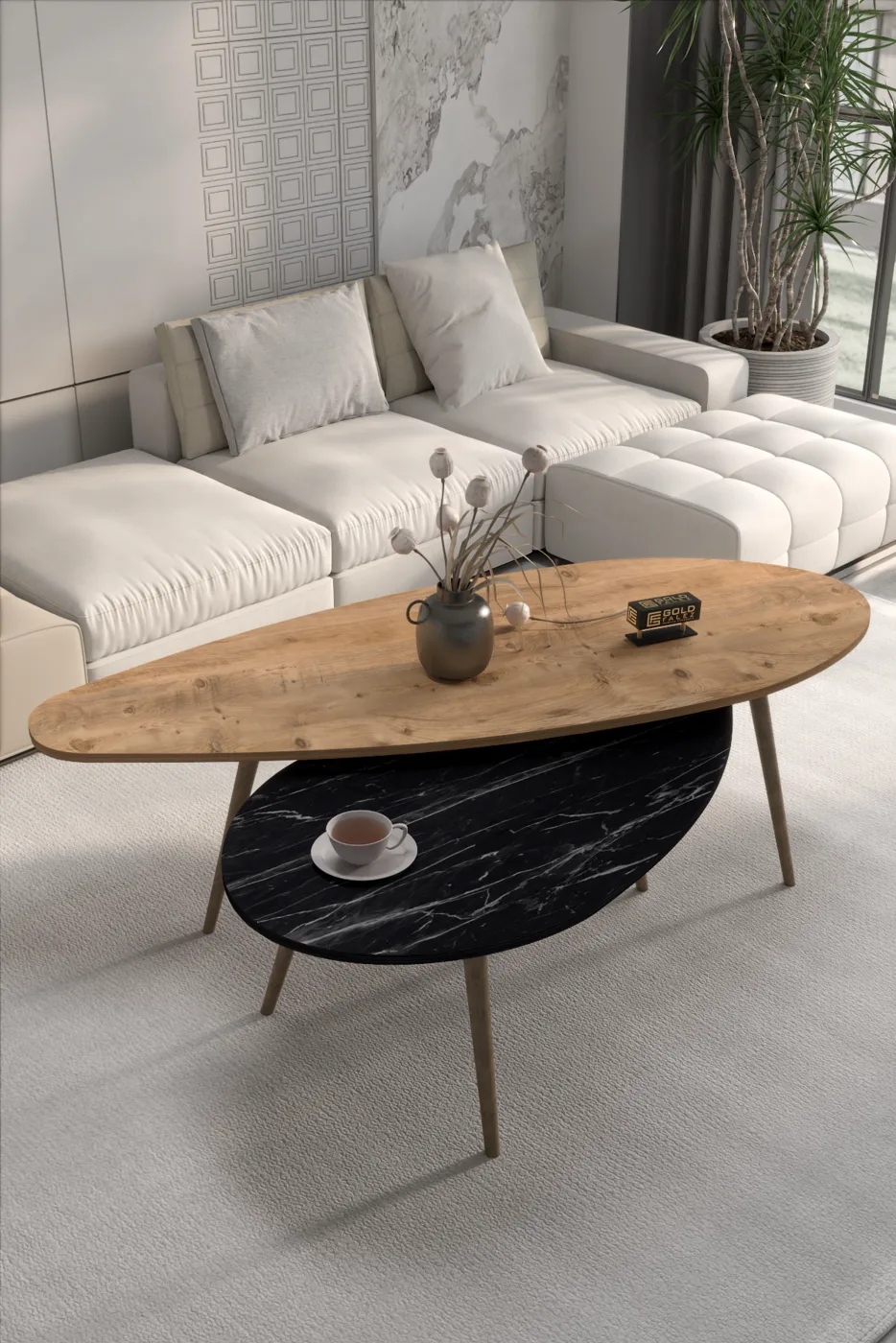Elips Modern Melamine-faced chipboard Coffee Table Set Walnut Black