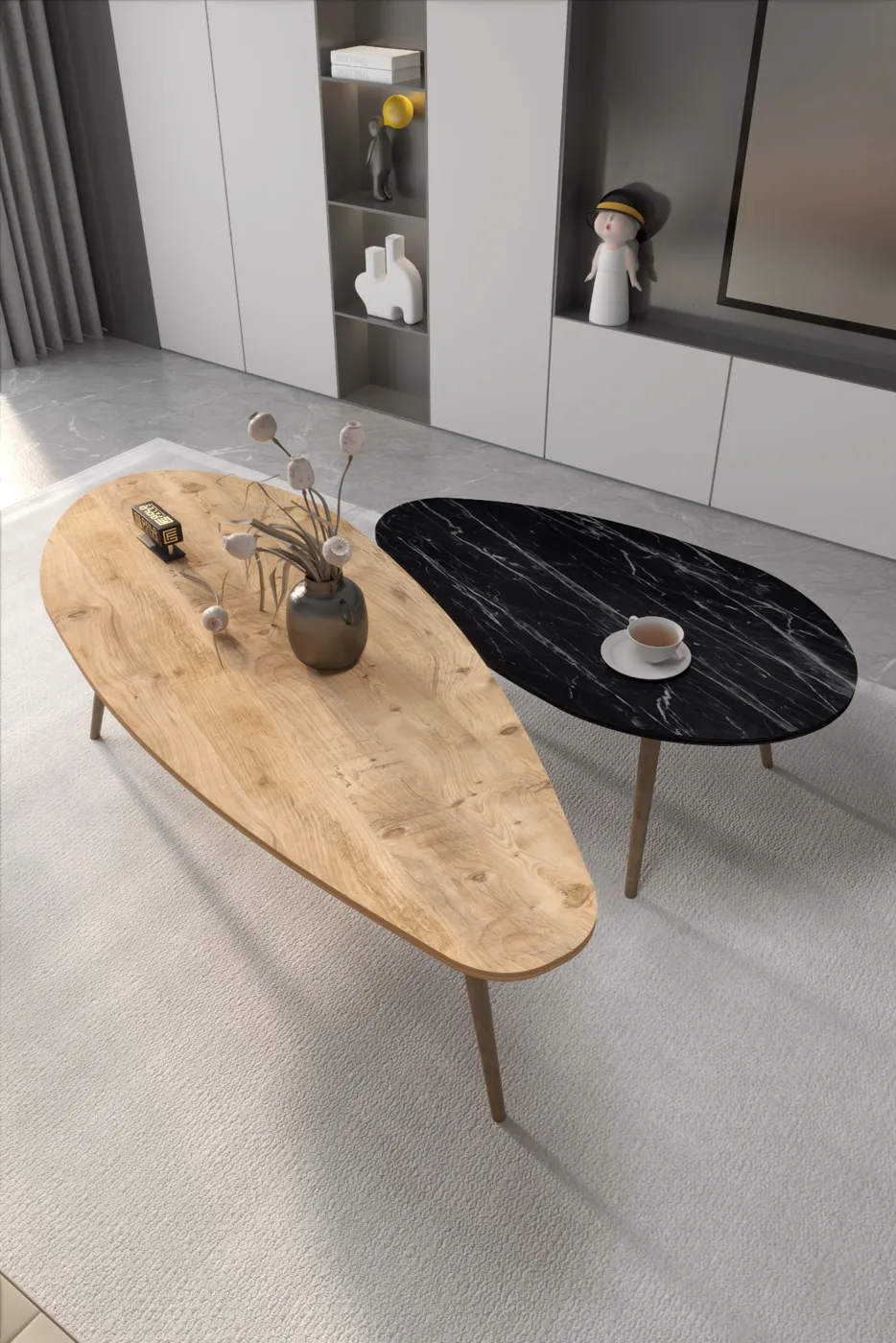 Elips Modern Melamine-faced chipboard Coffee Table Set Walnut Black