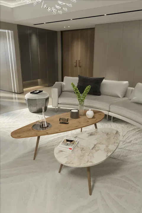 Elips Modern Melamine-faced Chipboard Coffee Table Set, Walnut Ecru
