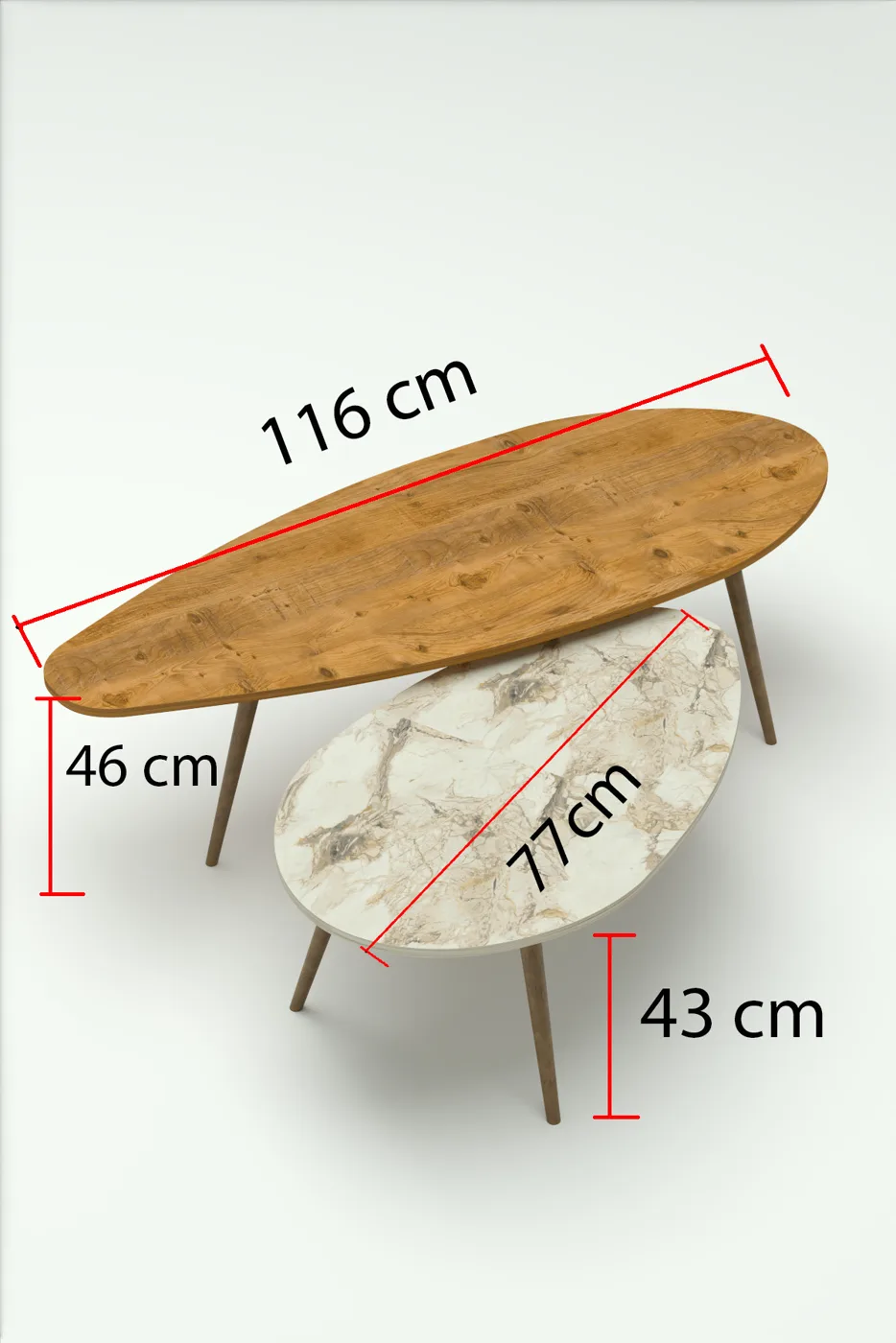 Elips Modern Melamine-faced Chipboard Coffee Table Set, Walnut Ecru