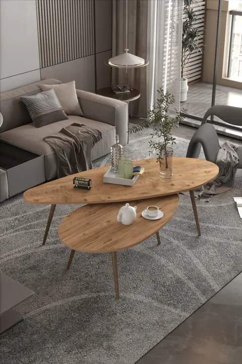 Elips Modern Melamine-faced Chipboard Coffee Table Set, Brown