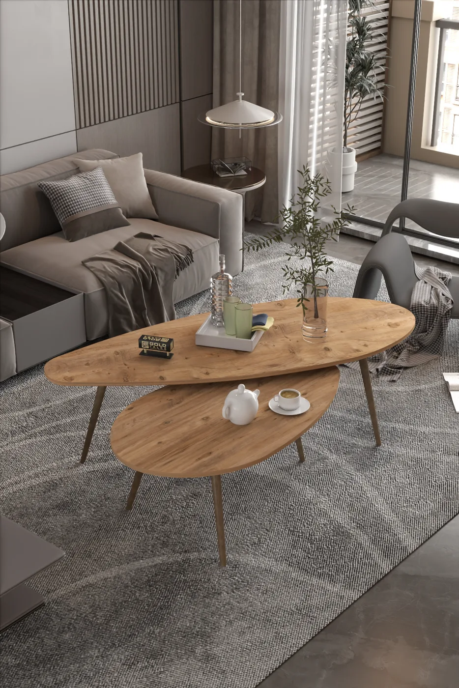 Elips Modern Melamine-faced Chipboard Coffee Table Set, Brown