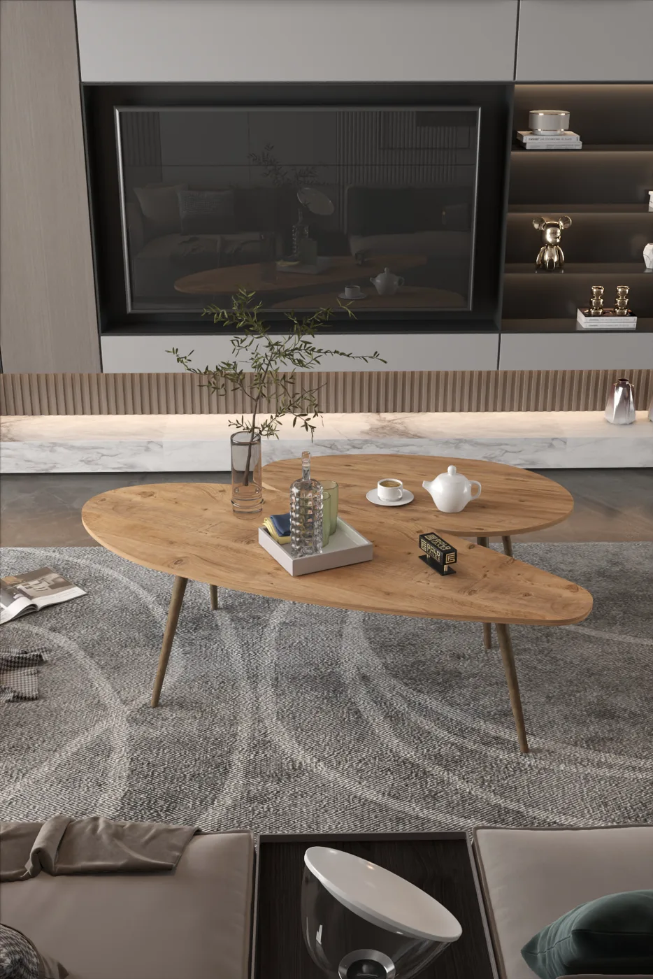 Elips Modern Melamine-faced Chipboard Coffee Table Set, Brown