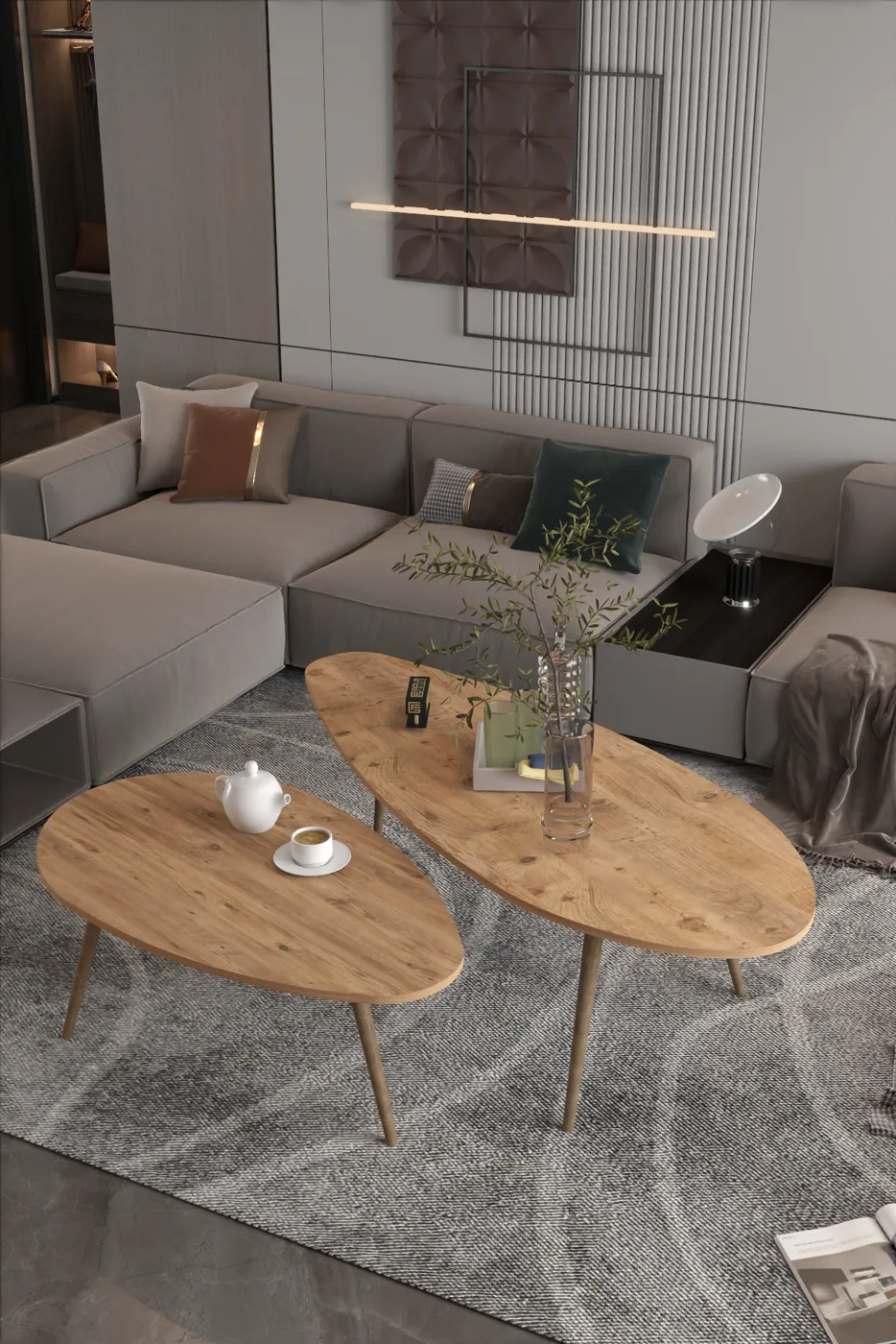Elips Modern Melamine-faced Chipboard Coffee Table Set, Brown