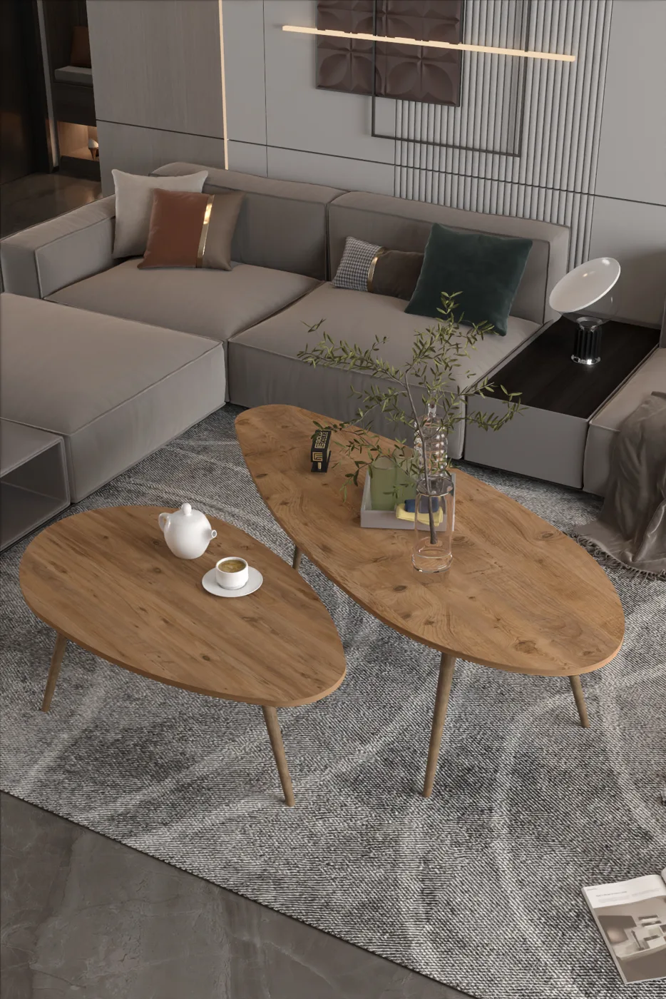 Elips Modern Melamine-faced Chipboard Coffee Table Set, Brown