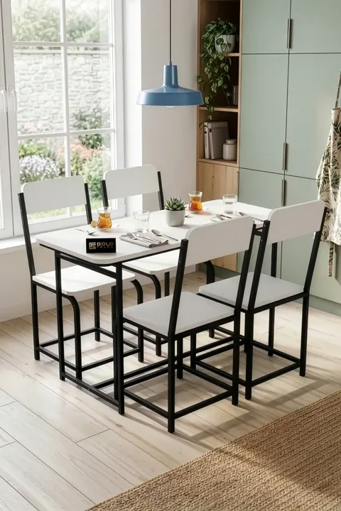 Minor Modern Melamine-faced Chipboard Kitchen Dining Table Set, White
