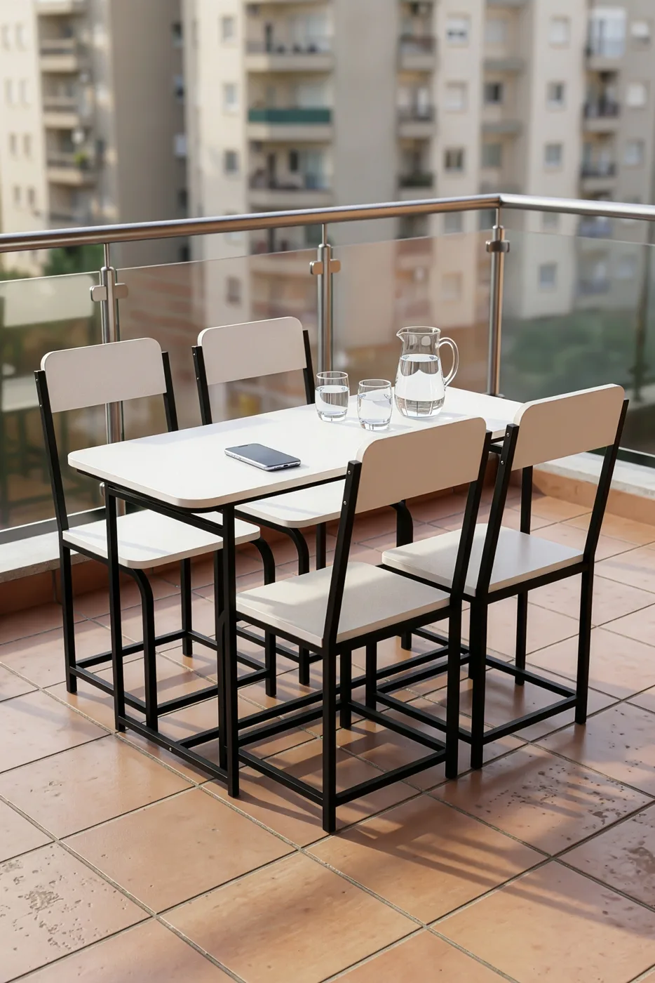 Minor Modern Melamine-faced Chipboard Kitchen Dining Table Set, White