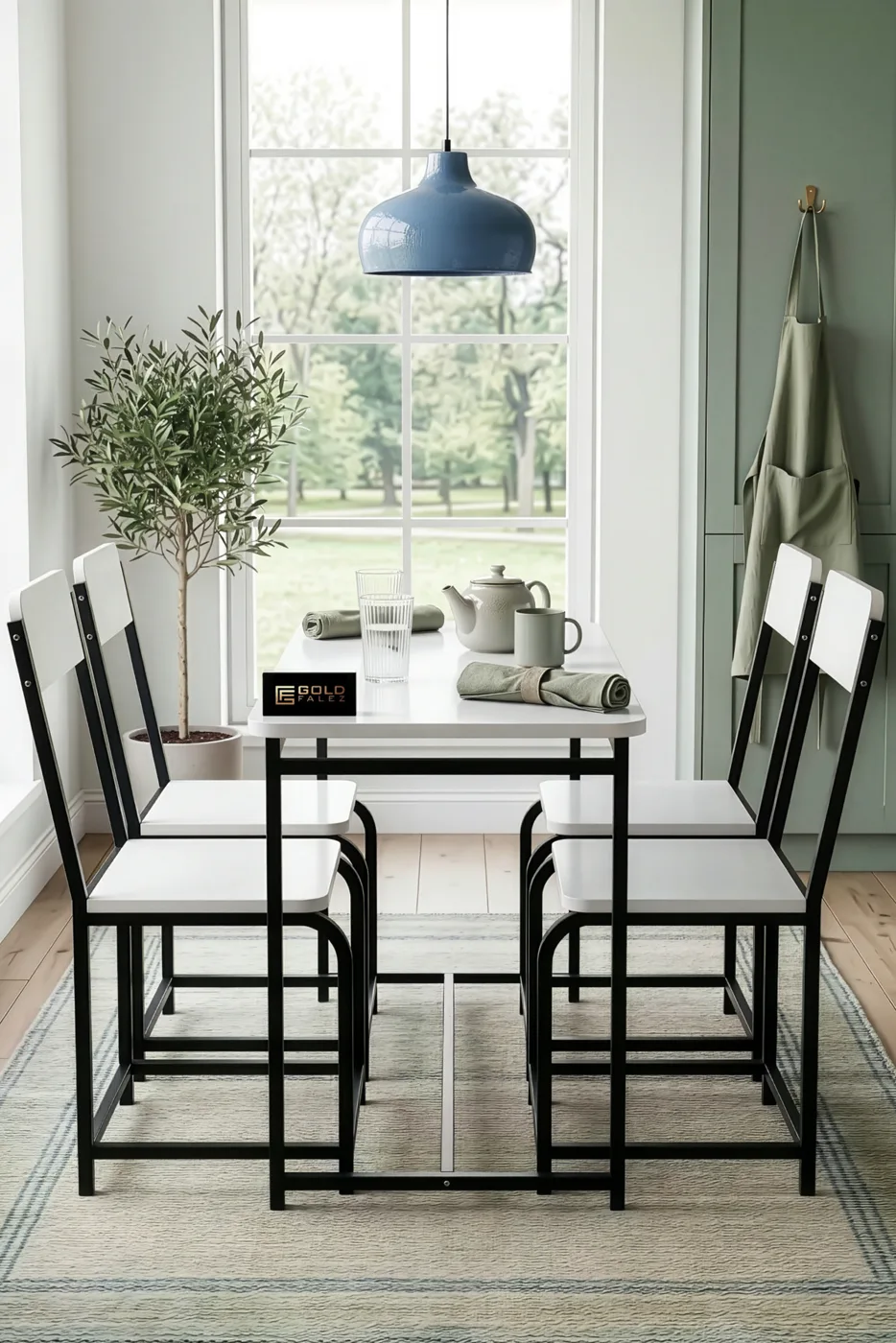 Minor Modern Melamine-faced Chipboard Kitchen Dining Table Set, White