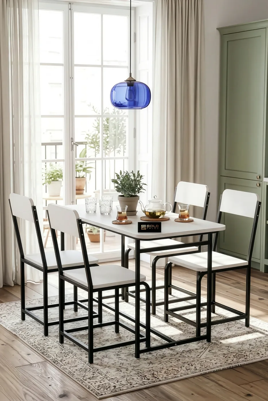 Minor Modern Melamine-faced Chipboard Kitchen Dining Table Set, White