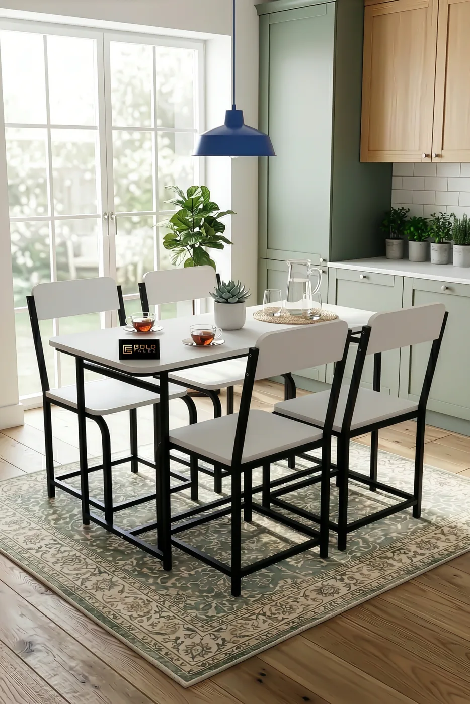 Minor Modern Melamine-faced Chipboard Kitchen Dining Table Set, White