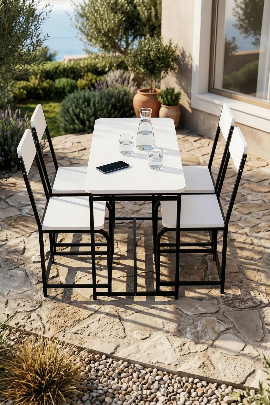 Minor Modern Melamine-faced Chipboard Kitchen Dining Table Set, White