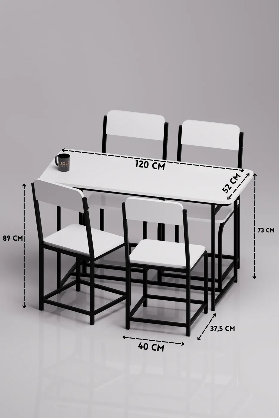 Minor Modern Melamine-faced Chipboard Kitchen Dining Table Set, White
