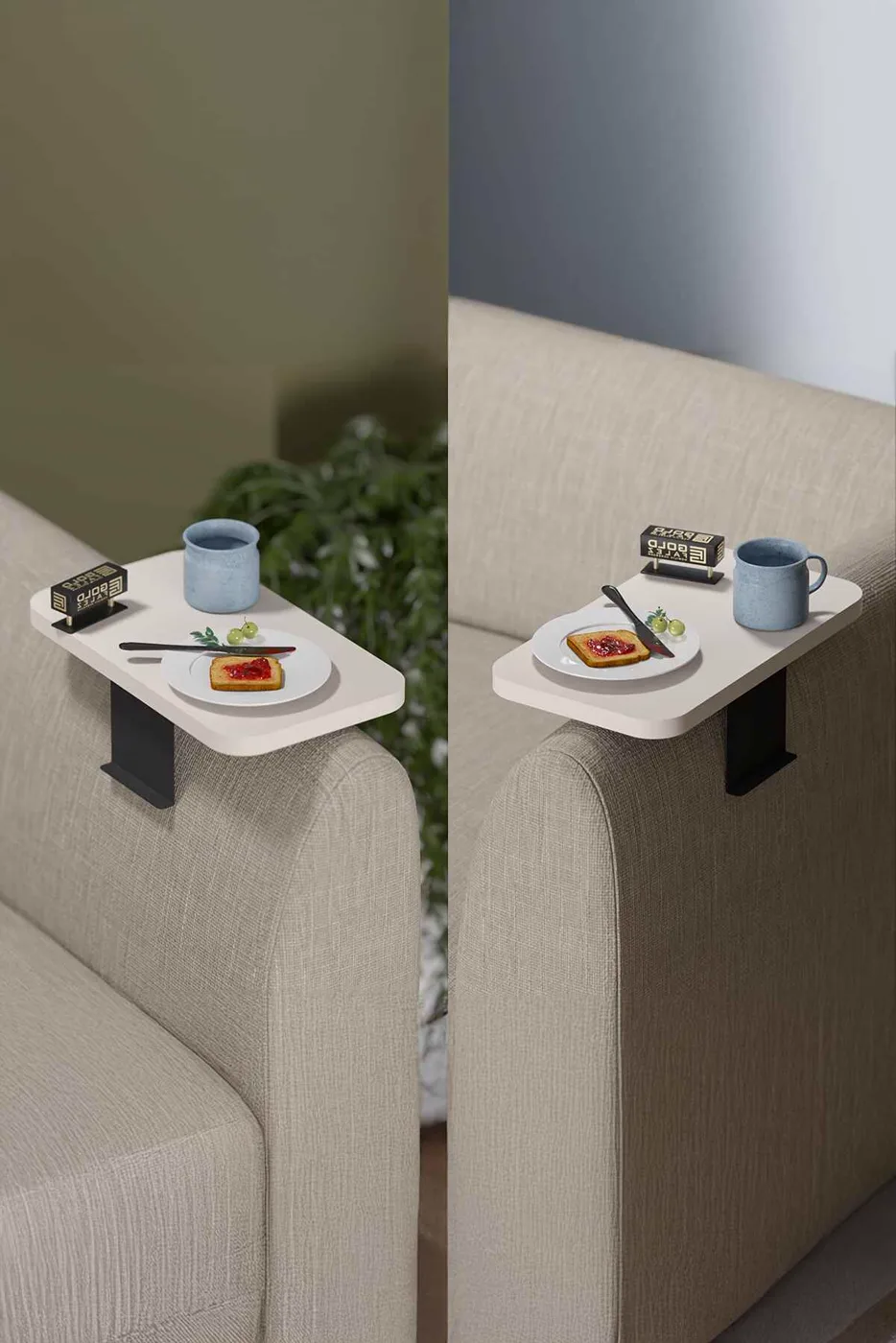 2-Piece Adjustable White Side Table, Modern Style