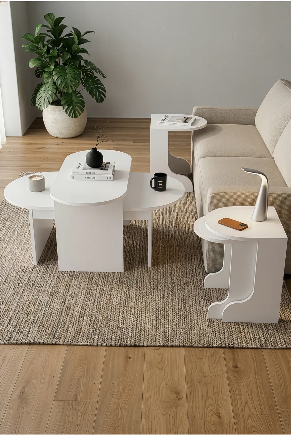 Setro Modern Melamine-faced Chipboard Coffee and Nesting Table Set, White