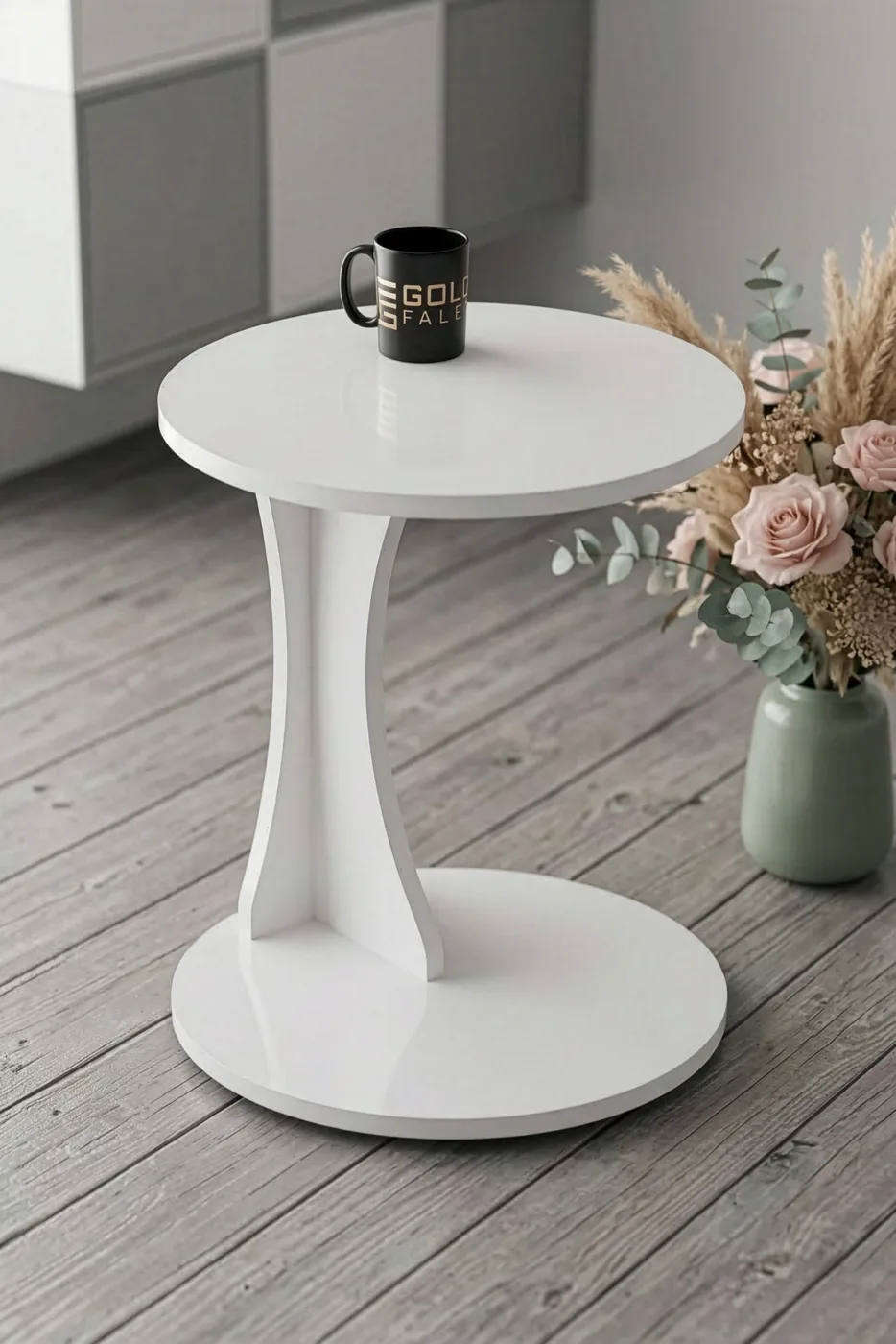Classic Melamine-faced Chipboard C-Shape Round Side Table, White