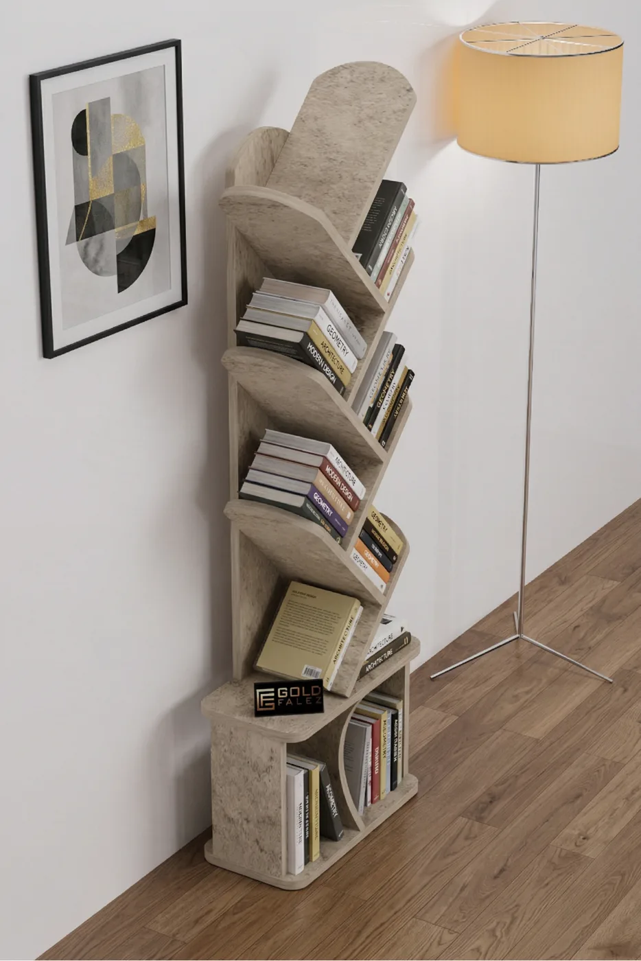 Yaprak Classic Melamine-faced chipboard Bookcase Ecru