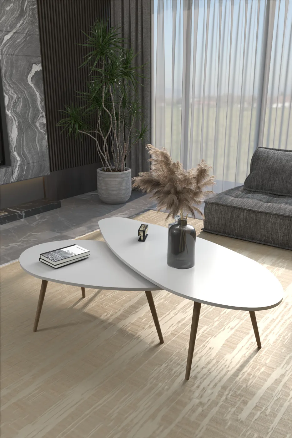 Elips Modern Melamine-faced chipboard Coffee Table Set White