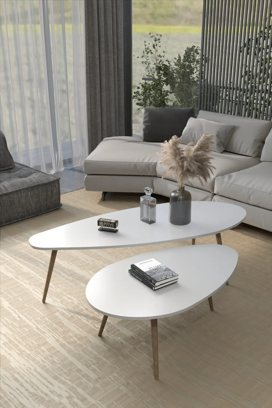 Elips Modern Melamine-faced chipboard Coffee Table Set White