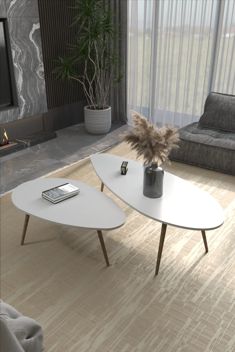 Elips Modern Melamine-faced chipboard Coffee Table Set White