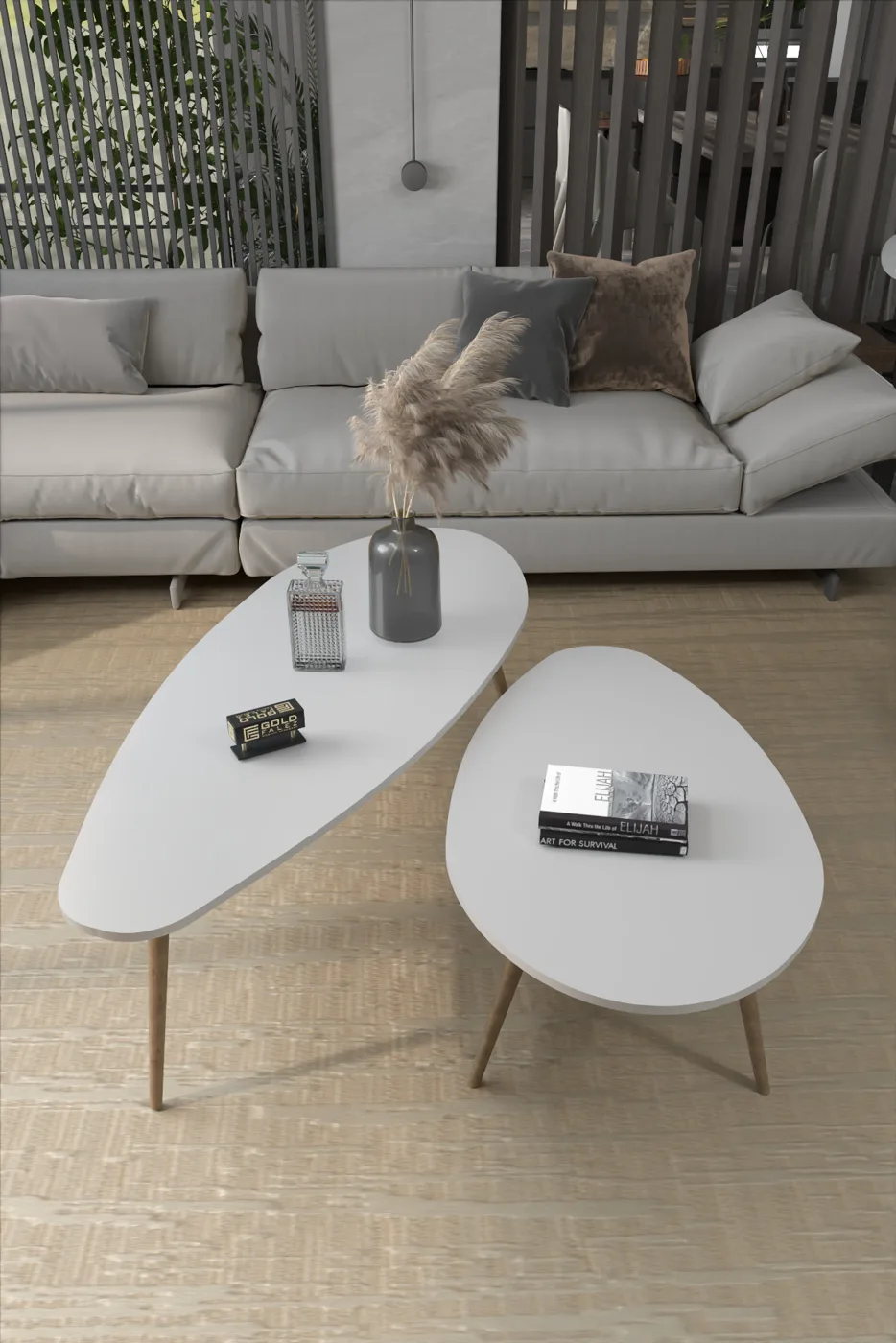 Elips Modern Melamine-faced chipboard Coffee Table Set White