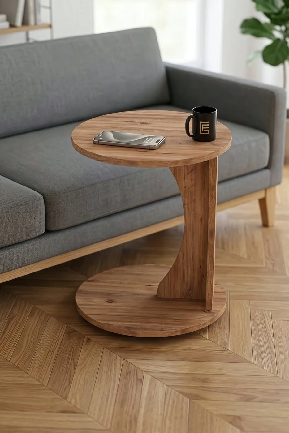 Classic Melamine-faced chipboard C Side Table Round Brown