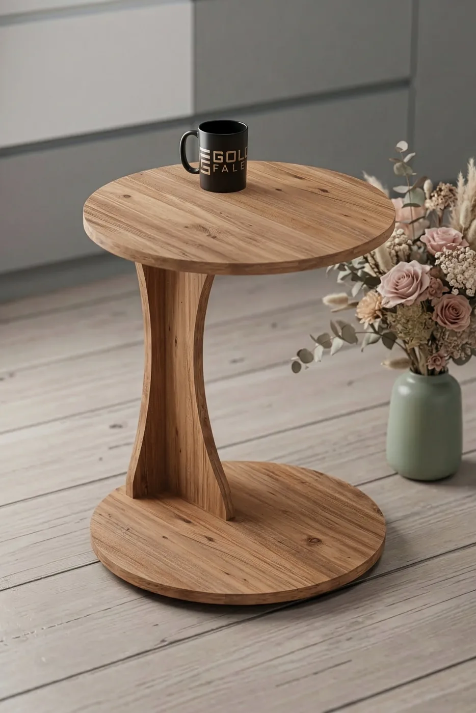 Classic Melamine-faced chipboard C Side Table Round Brown
