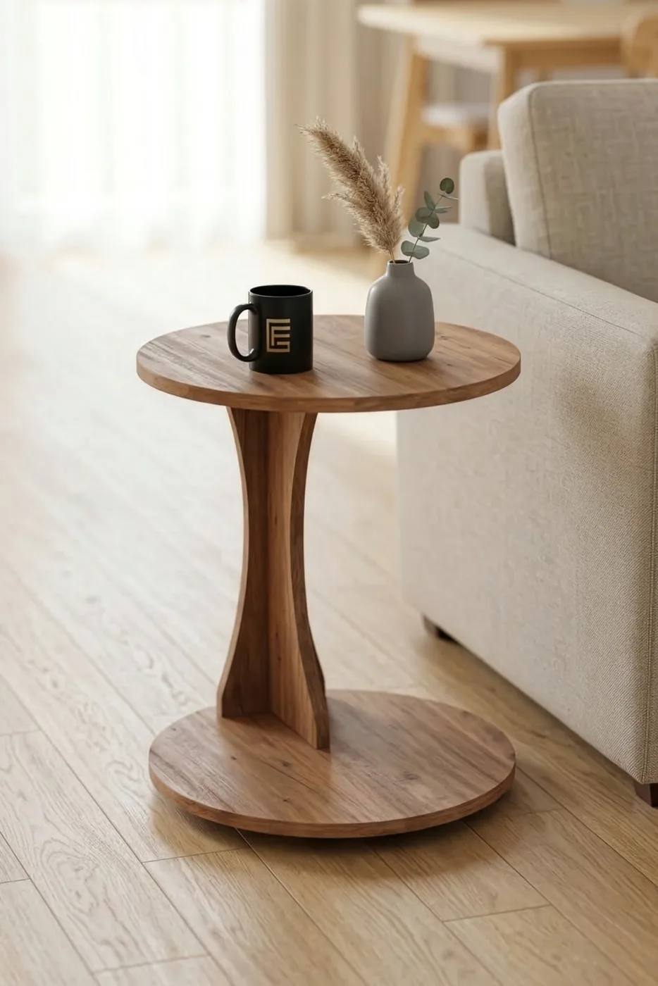 Classic Melamine-faced chipboard C Side Table Round Brown