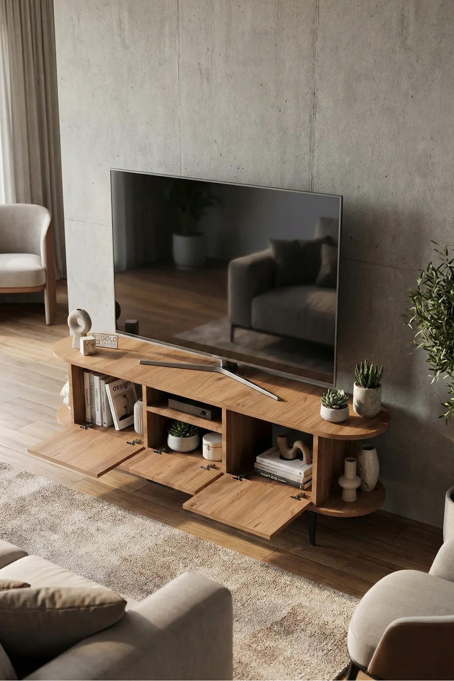 Mira TV Unit Melamine-faced chipboard Black
