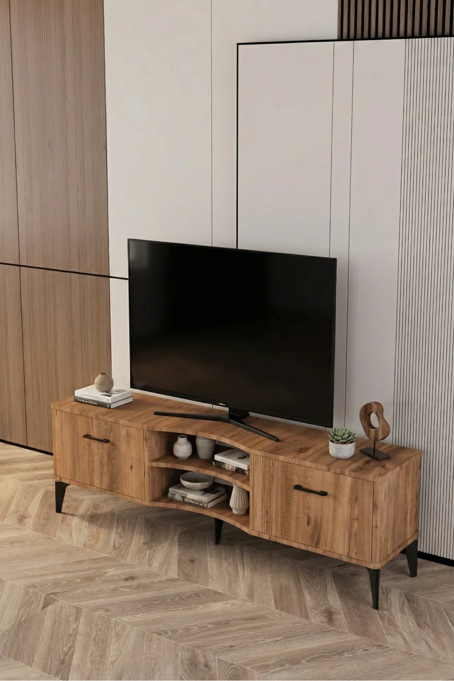 Vera TV Unit Melamine-faced chipboard Brown