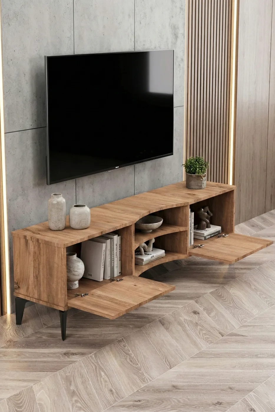 Vera TV Unit Melamine-faced chipboard Brown