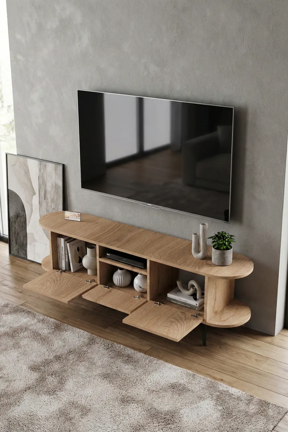Mira Melamine-faced Chipboard TV Unit Beige