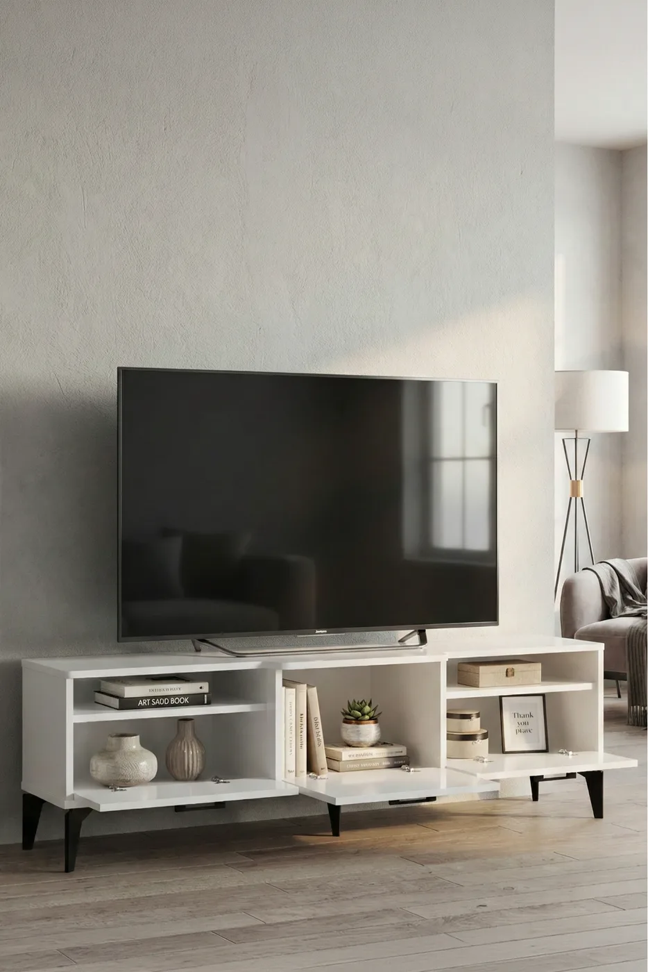 Mistral Melamine-faced Chipboard TV Unit Metallic White