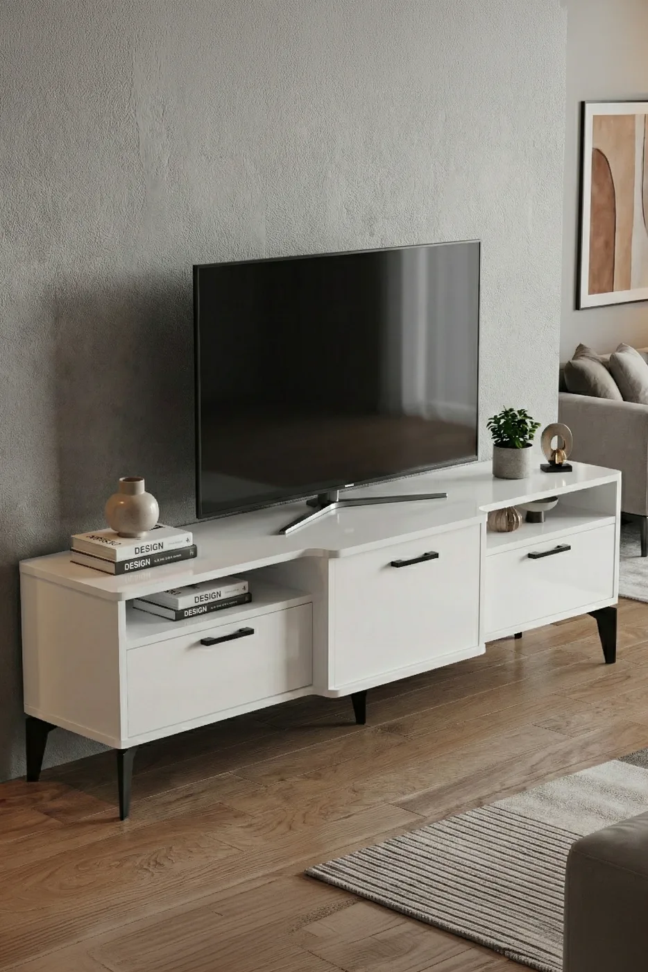 Mistral Melamine-faced Chipboard TV Unit Metallic White