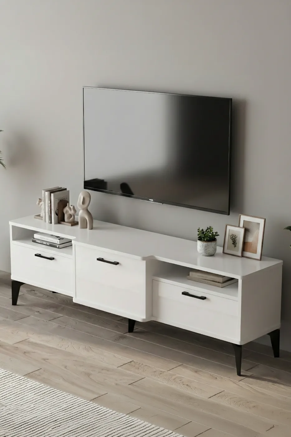 Mistral Melamine-faced Chipboard TV Unit Metallic White