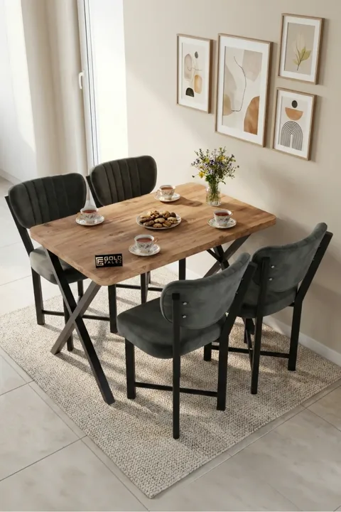 Elma Dining Table Set Melamine-faced chipboard Multi-colour Grey