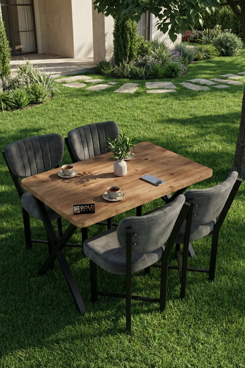 Elma Dining Table Set Melamine-faced chipboard Multi-colour Grey