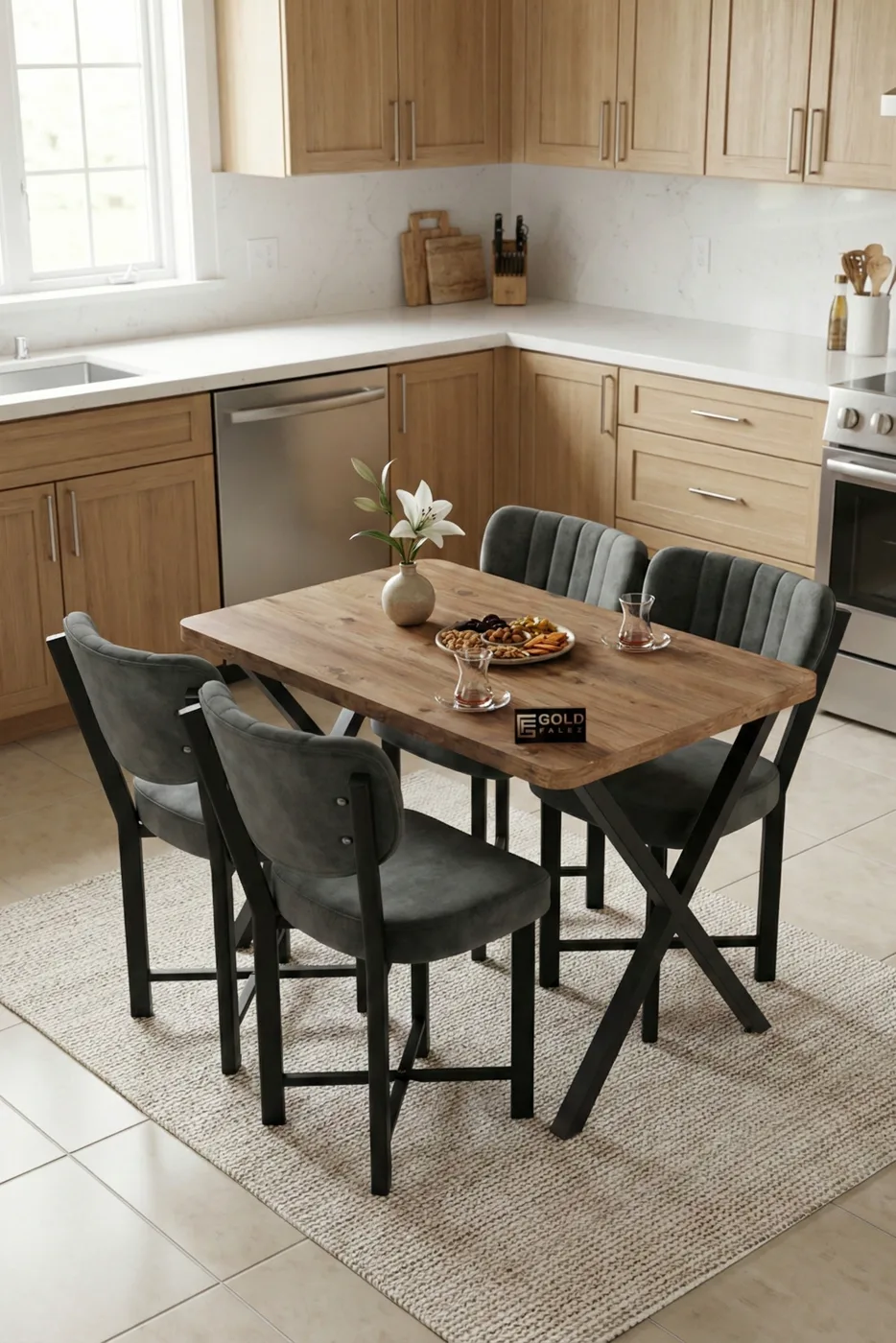 Elma Dining Table Set Melamine-faced chipboard Multi-colour Grey
