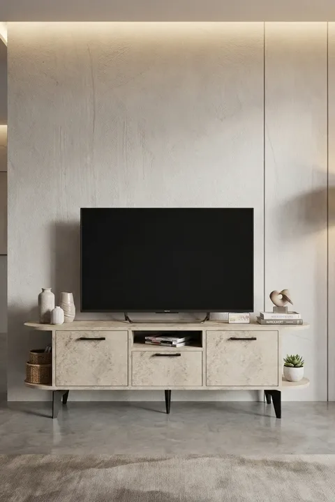 Mira TV Unit Melamine-faced chipboard Ecru