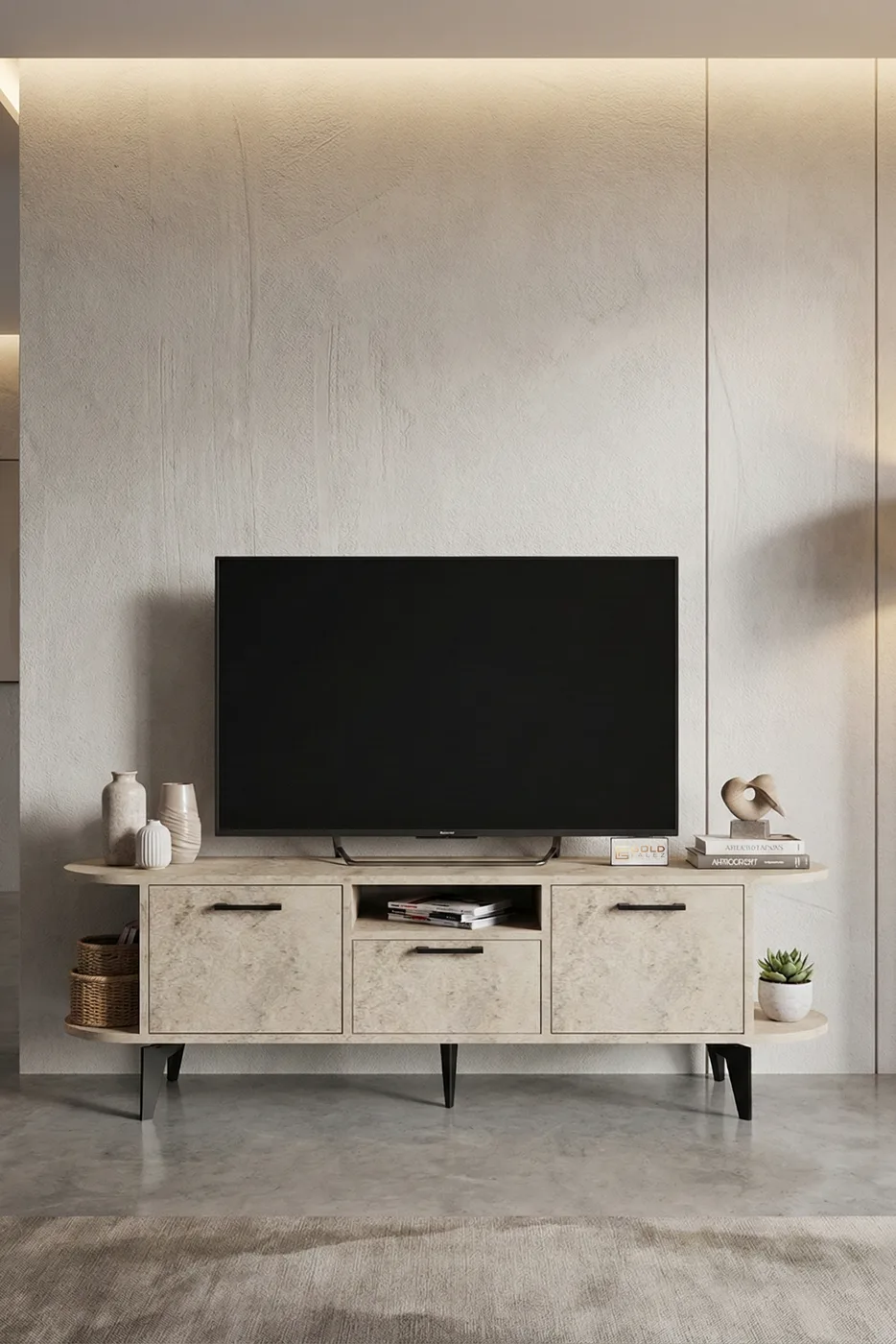 Mira TV Unit Melamine-faced chipboard Ecru