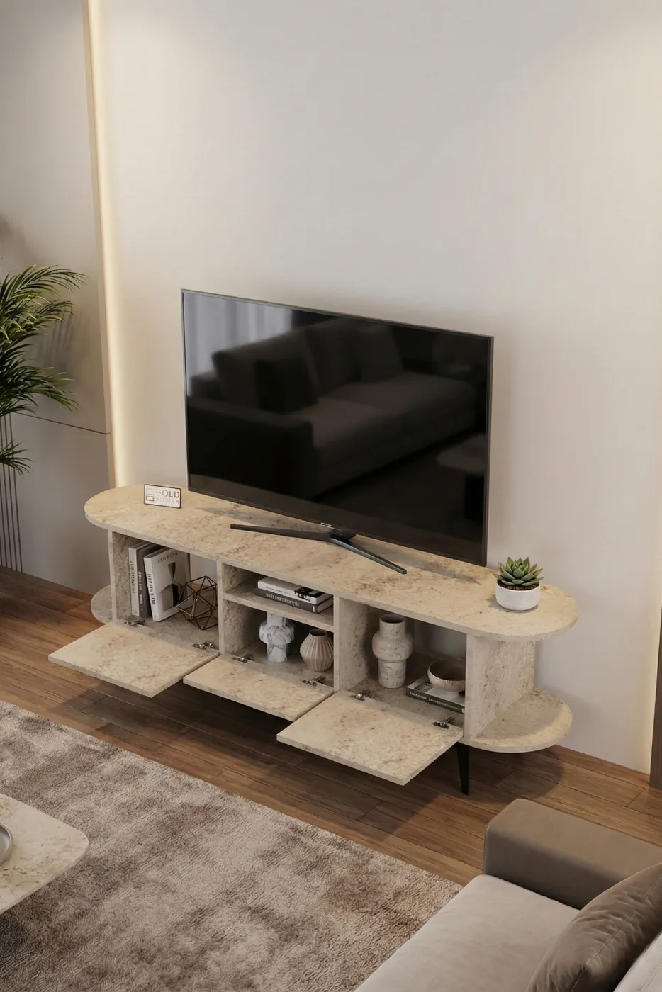 Mira TV Unit Melamine-faced chipboard Ecru